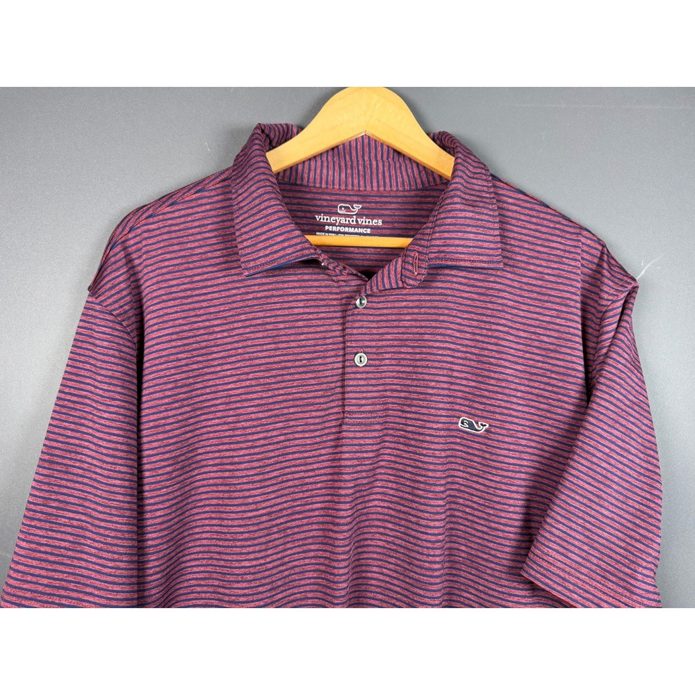 Vineyard Vines Performance Polo Shirt Mens XL Maroon Blue Striped Short Sleeve - Picture 3 of 6